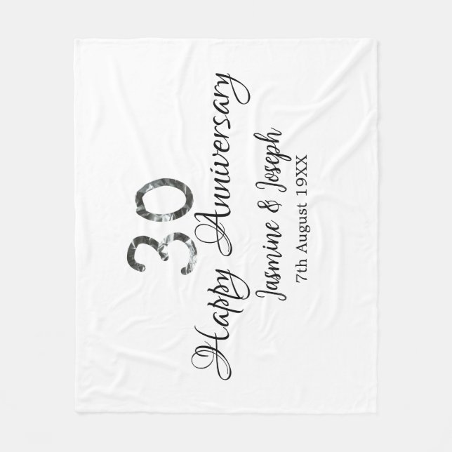 Couverture Polaire Silver Metallic 30th Happy anniversaire ajouter no (Devant)