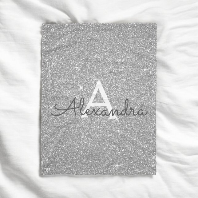 Couverture Polaire Silver Sparkle Glitter Monogram Name & Initial (Créateur téléchargé)