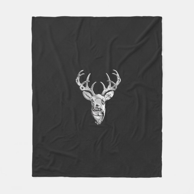 Couverture Polaire Silver White Tail Deer on Carbon Fiber Style Print (Devant)