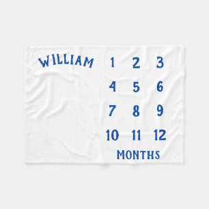 Couverture Polaire Simple Baby Milestone Monthly Blue Baby Blanket