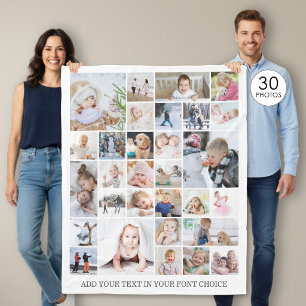 Couverture Polaire Simple Collage de 30 Photos Couleur et Texte Perso