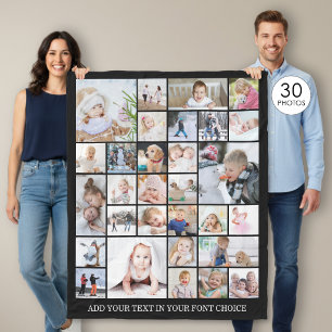 Couverture Polaire Simple Collage de 30 Photos Couleur et Texte Perso