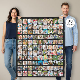 Couverture Polaire Simple Collage Photo de 99 Carrés Arrondis Noirs
