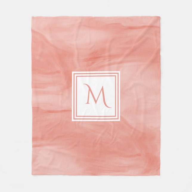 Couverture Polaire Simple Corail rose subtil Marbre Moderne Monogramm (Devant)