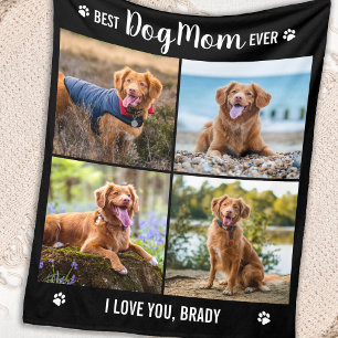 Couverture Polaire Simple DOG MOM Custom 4 Photo Collage Photos