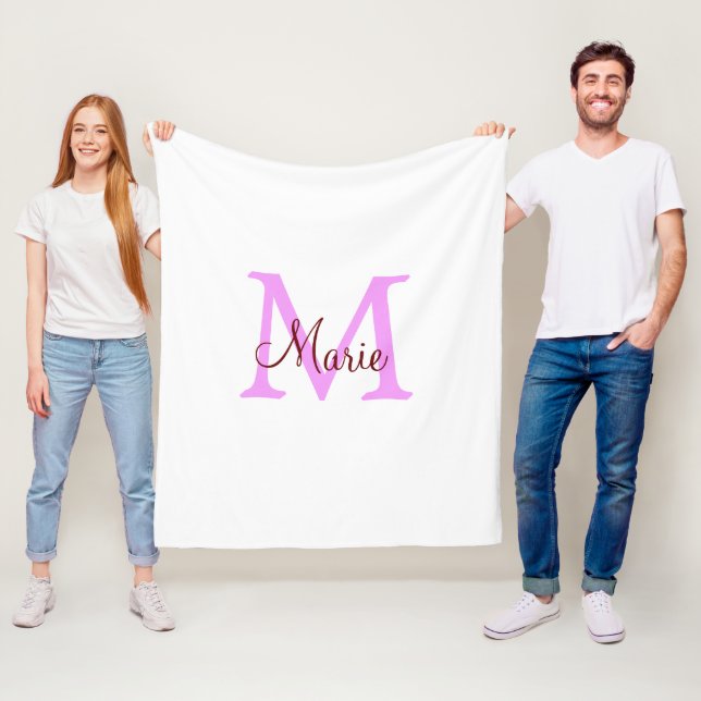 Couverture Polaire simple minimal ajouter nom monogramme rose rouge  (En situation)