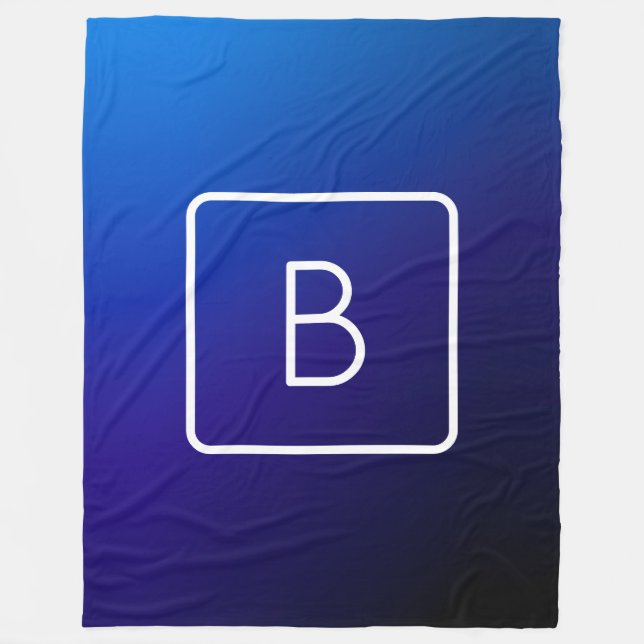 Couverture Polaire Simple Moderne Dégradé Bleu Foncé & Monogramme (Devant)