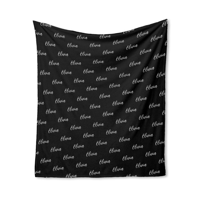Couverture Polaire Simple moderne noir script nom répétitif (Créateur téléchargé)