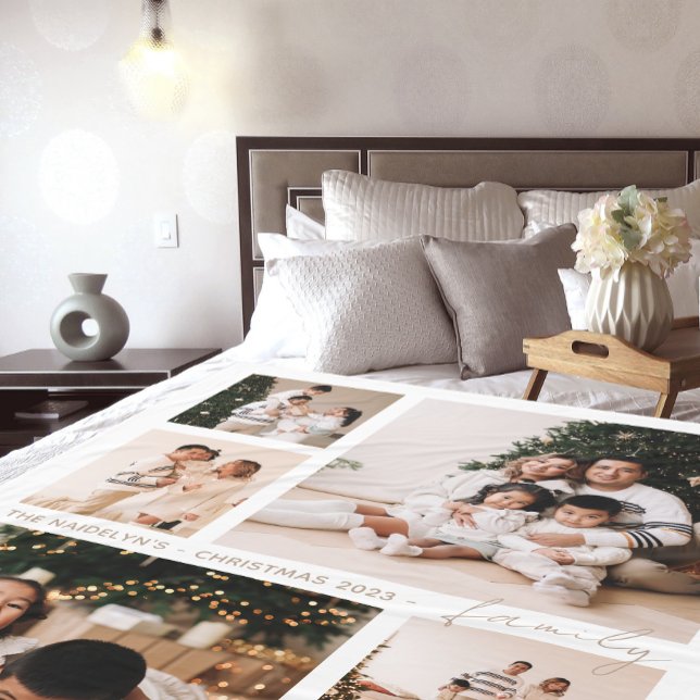 Couverture Polaire Simple Script Family Photo Collage Vacances (Créateur téléchargé)