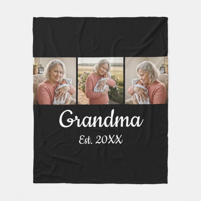 Couverture Polaire Simple Script Grandma Est. 3 Photo Year (Devant)