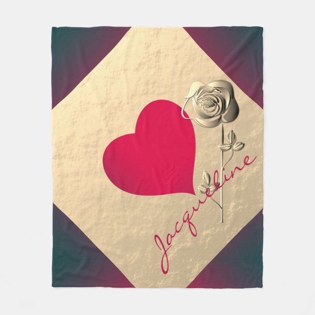 Couverture Polaire Simple Valentine Red Heart avec Rose (Devant)
