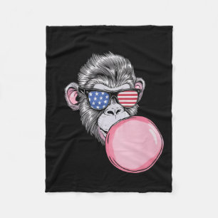 Couverture Polaire Singe avec lunettes de soleil drapeau américain Ca