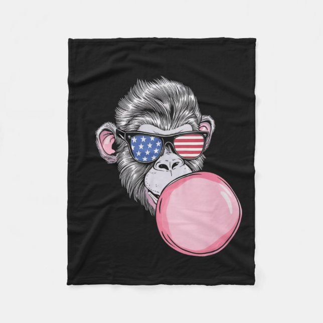 Couverture Polaire Singe avec lunettes de soleil drapeau américain Ca (Devant)