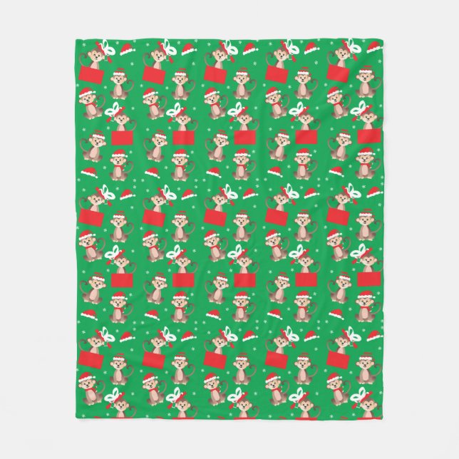 Couverture Polaire Singe avec Santa Hat Motif Noël présent (Devant)