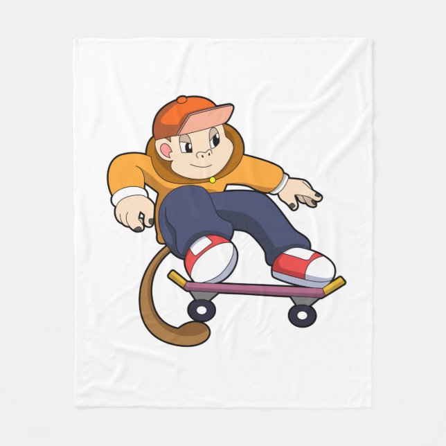 Couverture Polaire Singe comme patineur avec skateboard (Devant)