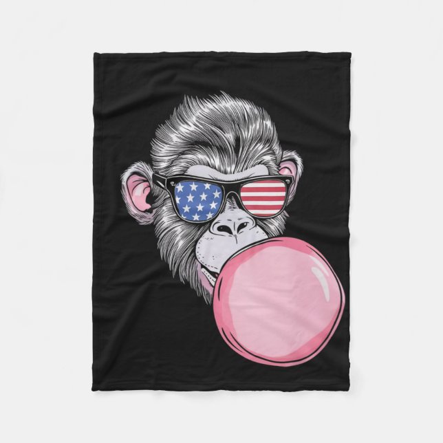 Couverture Polaire Singe cool Avec Drapeau Américain 4 juillet (Devant)