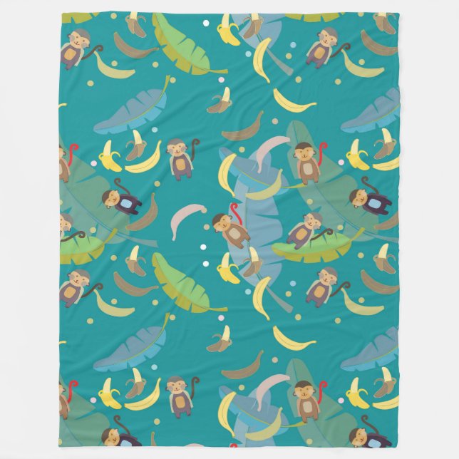 Couverture Polaire Singe mignon et bananes dans le Motif d'arbre (Devant)