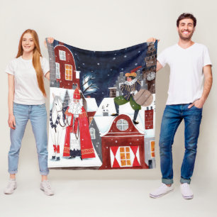 Couverture Polaire Sinterklaas et Piet sur les toits d'Amsterdam