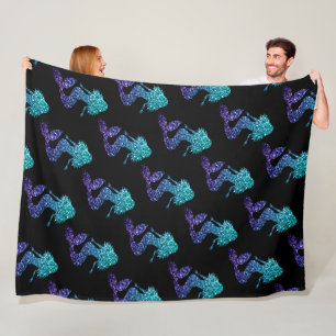 Couverture Polaire Sirène bleu aqua ombré motif paillettes noir