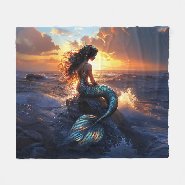 Couverture Polaire Sirène du coucher de soleil (Devant (Horizontal))