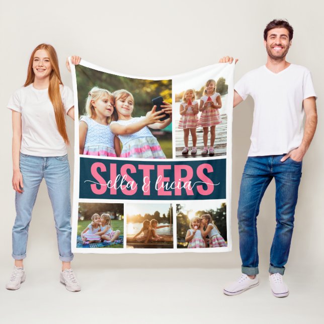Couverture Polaire Sisters Ajouter Vos Noms Photo Collage (En situation)