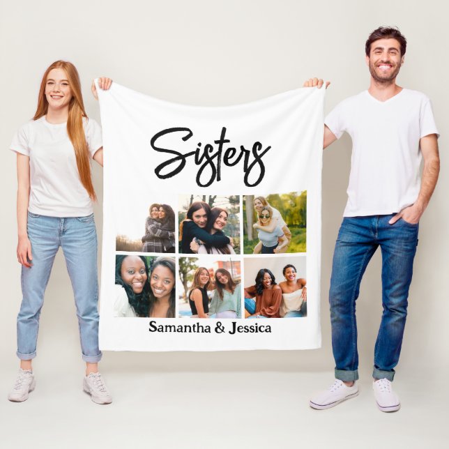 Couverture Polaire Sisters personnalisés Script 6 Collage photo (En situation)