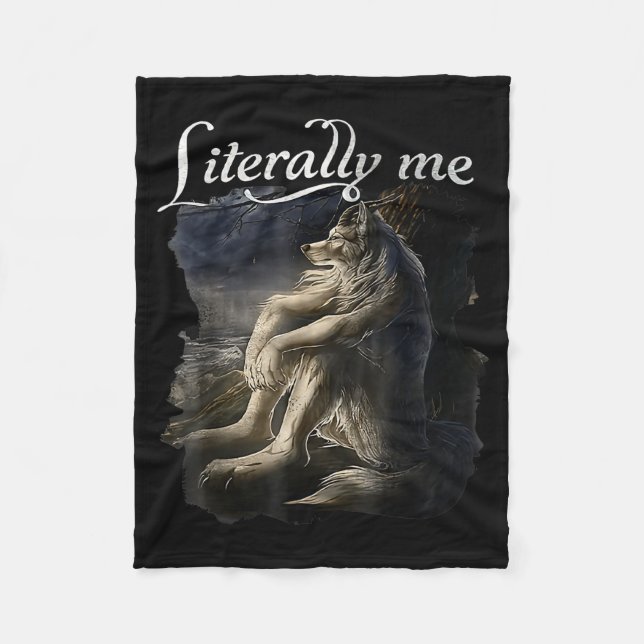 Couverture Polaire Sitting Wolf Literally Me Wolf Funny Dank Meme  (Devant)