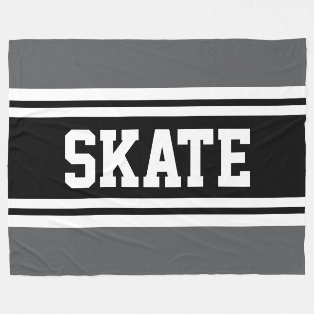 Couverture Polaire SKATE Fun Athlétique Gris Noir Blanc Rayures de Co (Devant (Horizontal))