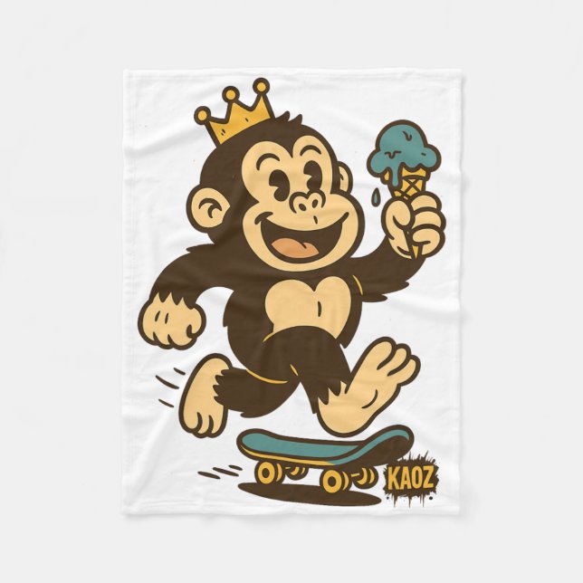 Couverture Polaire Skateboarding Monkey With Crown And Ice-cream-cone (Devant)