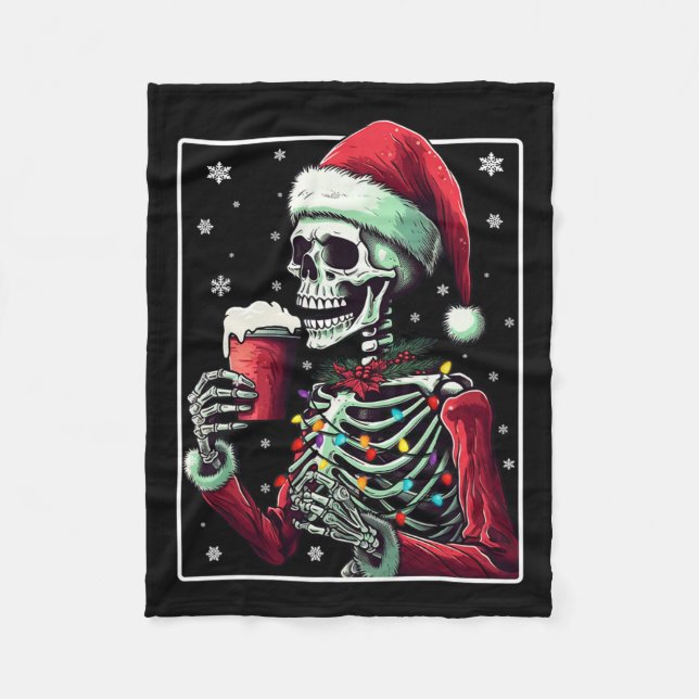 Couverture Polaire Skeleton Boire du cacao - Drôle Chocolat Chaud Noë (Devant)