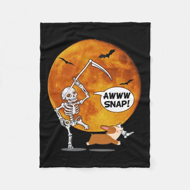 Couverture Polaire Skeleton Brossé Jambe Halloween Corgi Reaper Scyth (Devant)