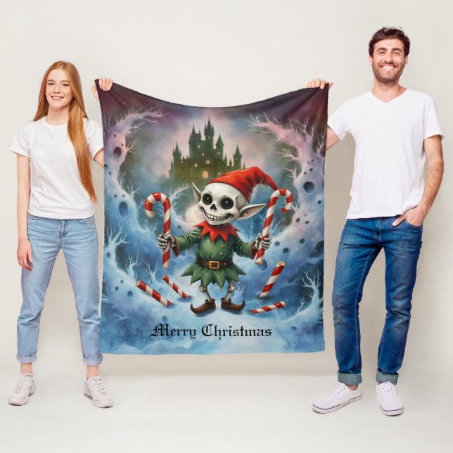 Couverture Polaire Skeleton Christmas Elf – Creepy Cute Dark Holiday  (En situation)