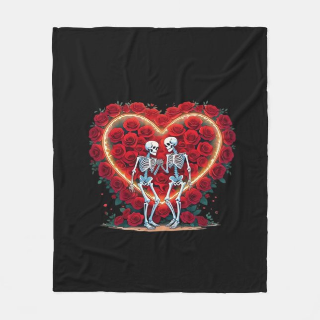 Couverture Polaire Skeleton Couple Tenant Les Mains Dans Un Coeur De  (Devant)