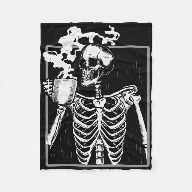 Couverture Polaire Skeleton Drinking Coffee Lover Funny Halloween Sku (Devant)