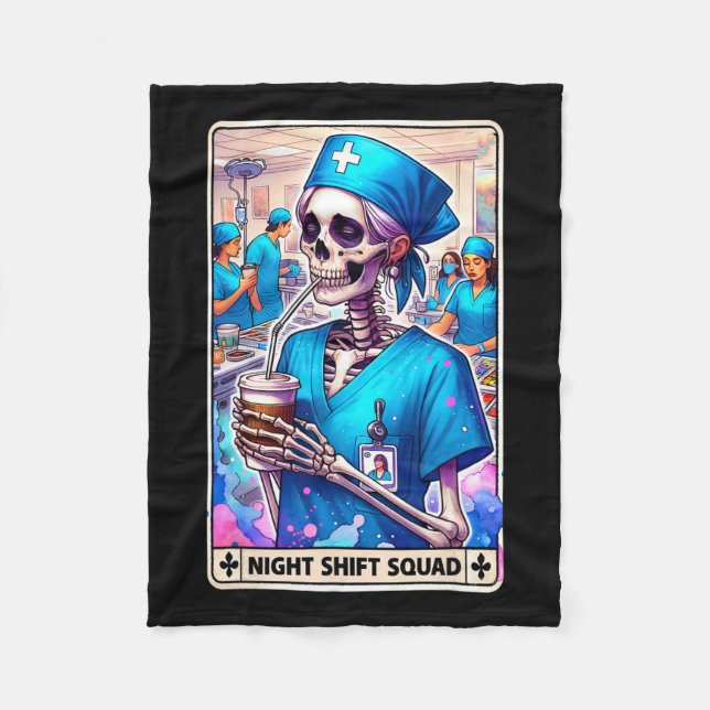 Couverture Polaire Skeleton Funny Tarot Card Nuit Shift Squad Hallow (Devant)