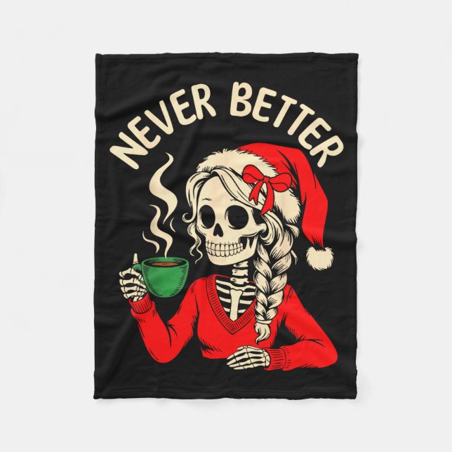 Couverture Polaire Skeleton Girl Santa Drinking Coffee Xmas Funny Sku (Devant)