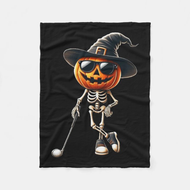 Couverture Polaire Skeleton Golf Citrouille Golfing Halloween Cos (Devant)