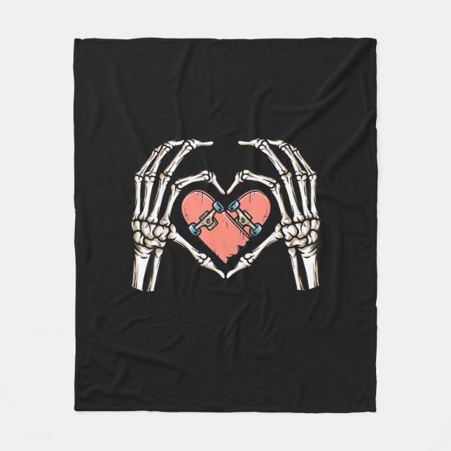 Couverture Polaire Skeleton Hand Heart Skateboard Valentines Day Funn (Devant)