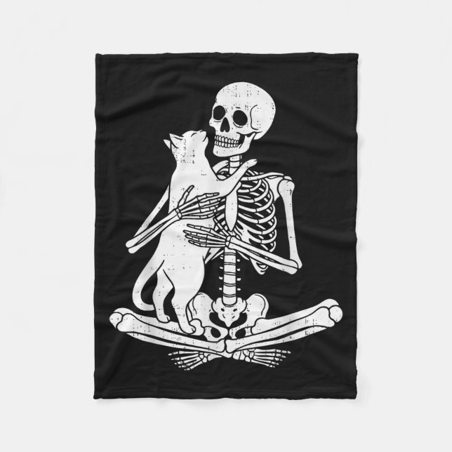 Couverture Polaire Skeleton Holding Cat Funny Soky Halloween Meow Kit (Devant)