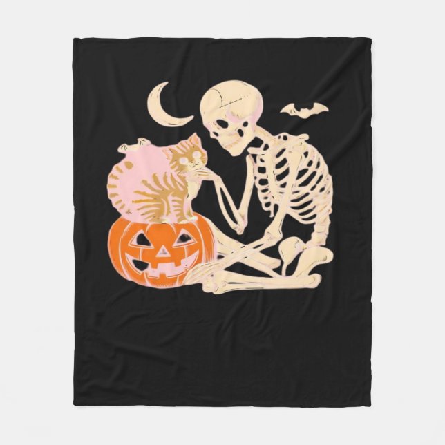 Couverture Polaire Skeleton Hugging Cat Halloween Amoureux des chats  (Devant)