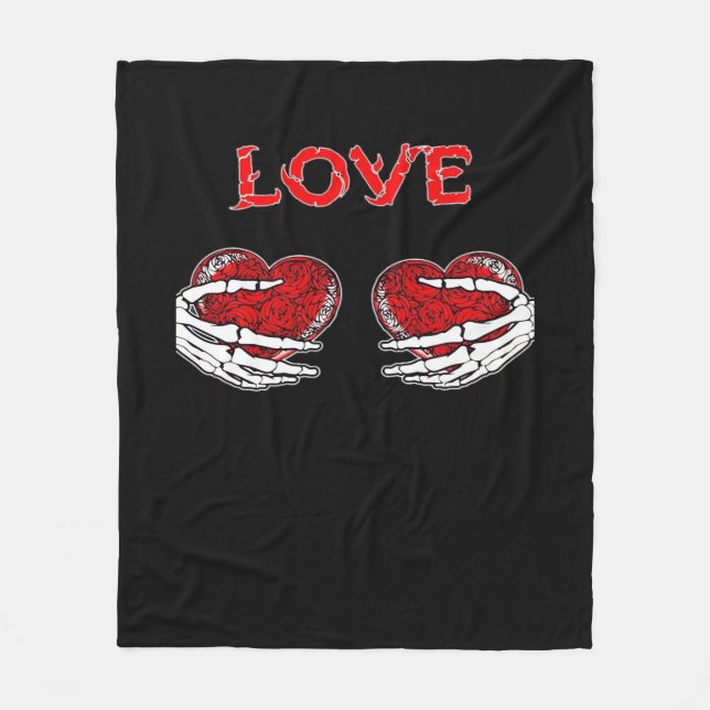Couverture Polaire Skeleton Mains Coeur Drôle Design (Devant)