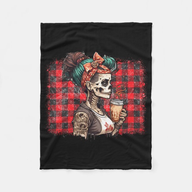 Couverture Polaire Skeleton Messy Bun Coffee Drôle Costume Maman Femm (Devant)