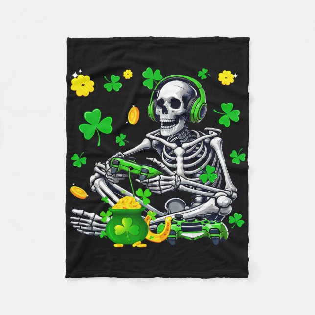 Couverture Polaire Skeleton Playing Game Gamer St. Patrick's Day Sham (Devant)