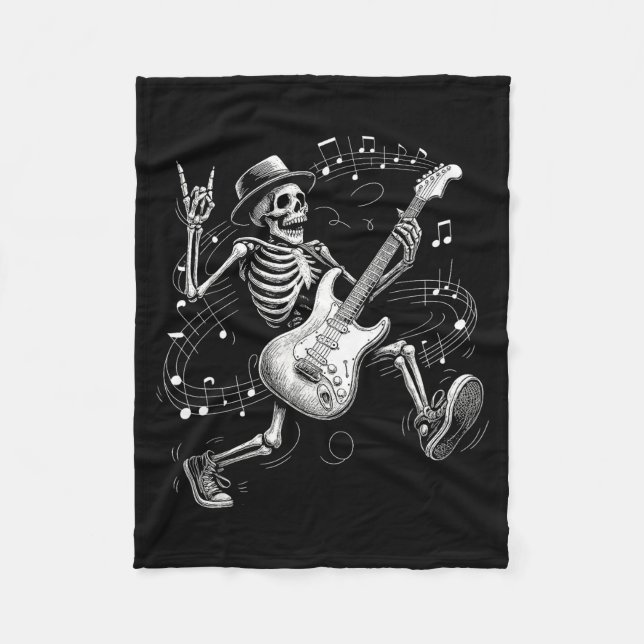 Couverture Polaire Skeleton Playing Guitar Music For Men Women Rock B (Devant)