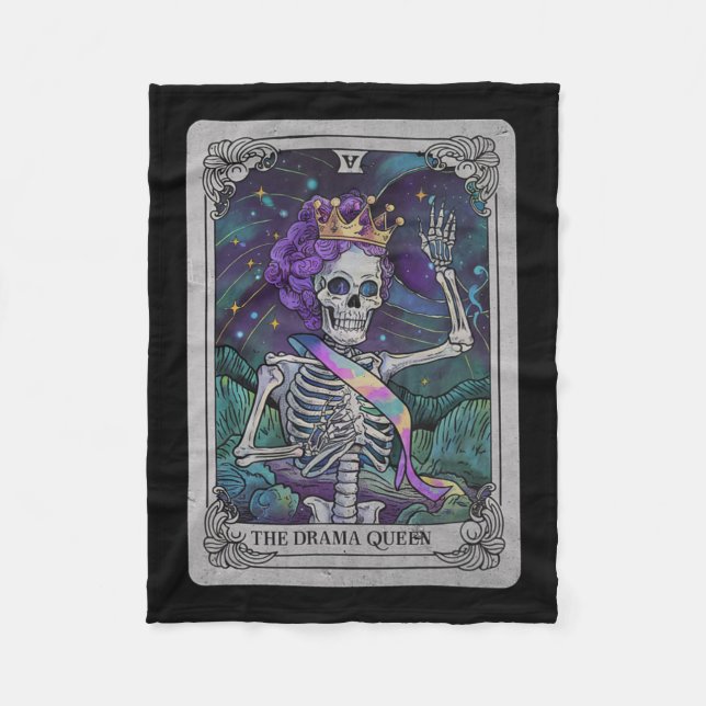 Couverture Polaire Skeleton Queen Tarot Card Gothique Witchy Hallowee (Devant)