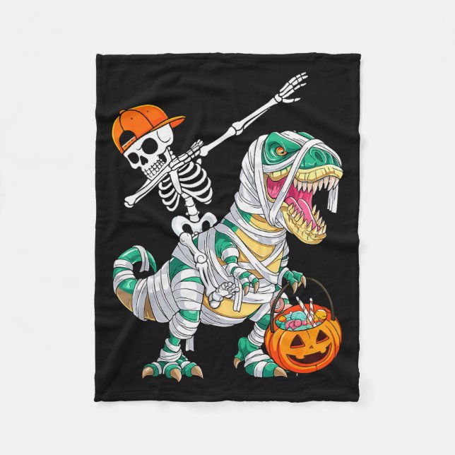 Couverture Polaire Skeleton Riding Dancing Dab Dinosaur T Rex Hallowe (Devant)