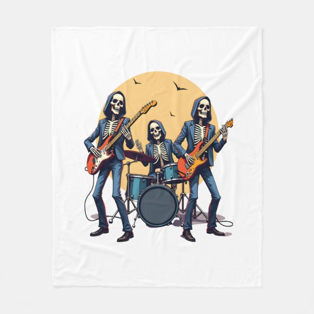 Couverture Polaire Skeleton Rock Band - Funny Halloween Shirt (Devant)