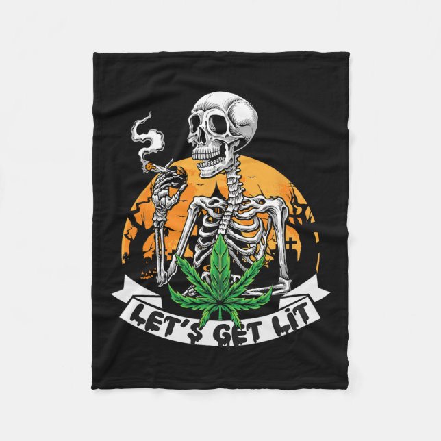 Couverture Polaire Skeleton Stoner Fumer Mauvaise herbe Obtenons Lit  (Devant)