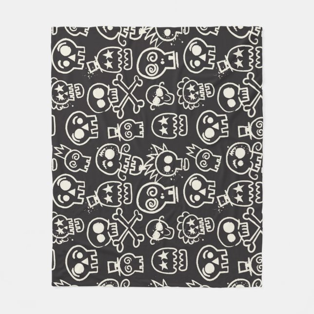 Couverture Polaire Sketchchy noir crâne papier peint sans couleur (Devant)