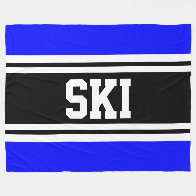 Couverture Polaire SKI Large Bleu Bleu Bleu Noir Blanc Rayures de cou (Devant (Horizontal))